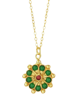 Ottoman Hands Marigold Green Agate Beaded Necklace, Gold, Gold