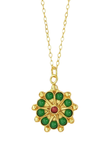 Ottoman Hands Marigold Green Agate Beaded Necklace, Gold, Gold