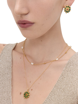 Ottoman Hands Marigold Green Agate Beaded Necklace, Gold - view 2, Gold