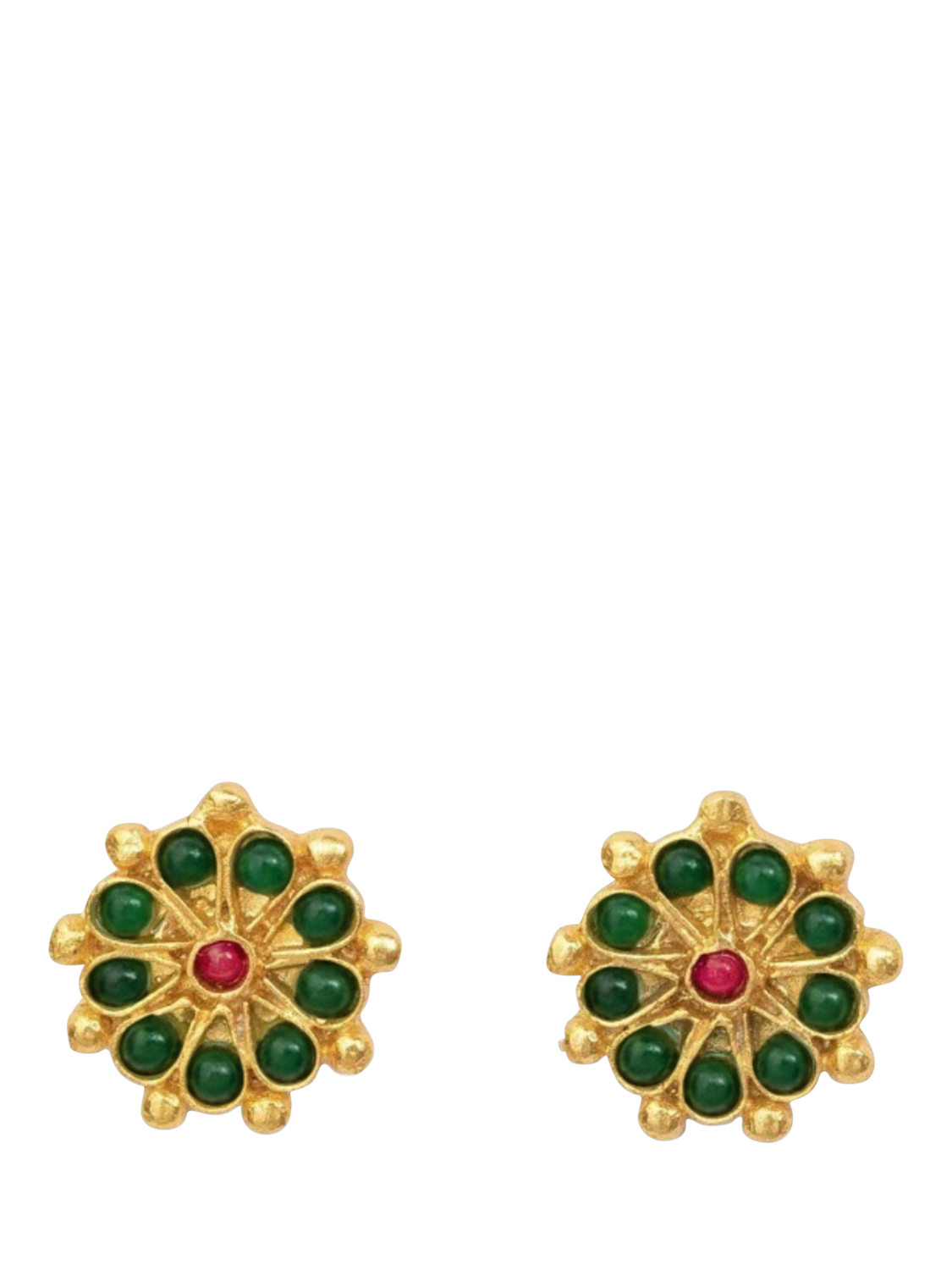Product image 1 of 3, which shows Ottoman Hands Marigold Green Agate Beaded Earrings, Gold