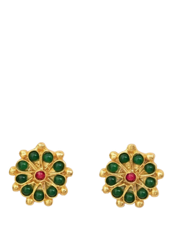 Ottoman Hands Marigold Green Agate Beaded Earrings, Gold, Gold