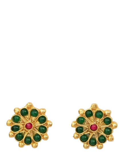 Ottoman Hands Marigold Green Agate Beaded Earrings, Gold, Gold