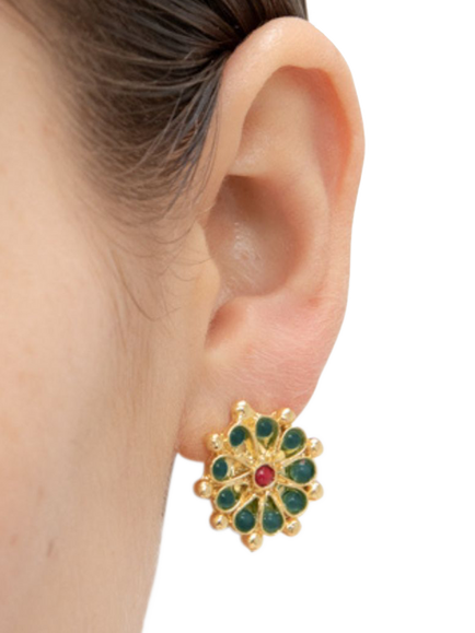Ottoman Hands Marigold Green Agate Beaded Earrings, Gold - view 2, Gold