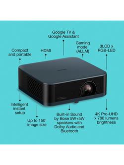 Epson EF-62N Lifestudio Pop 4K UHD Smart Portable Projector, 700 Lumens, Metallic Navy - view 2, Metallic Navy