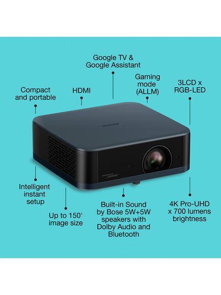 Epson EF-62N Lifestudio Pop 4K UHD Smart Portable Projector, 700 Lumens, Metallic Navy - view 2, Metallic Navy