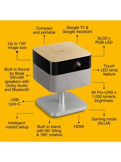 Epson EF-72 Lifestudio Flex 4K UHD Smart Portable Projector, 1000 Lumens, Oak - view 2, Oak