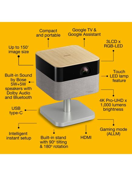 Epson EF-72 Lifestudio Flex 4K UHD Smart Portable Projector, 1000 Lumens, Oak - view 2, Oak