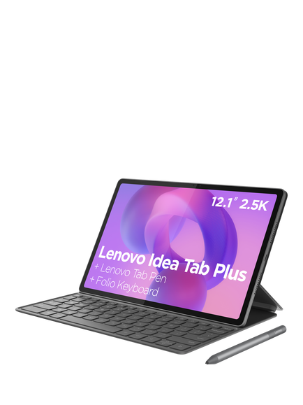 Lenovo IdeaTab Plus Tablet, Android, 12GB RAM, 256GB, 12.1” 2.5K, with Tab Pen & Folio Keyboard, Luna Grey, Luna Grey
