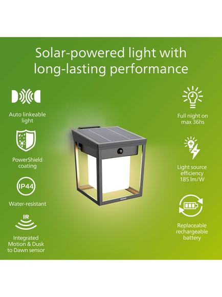 Philips Blaise Ultra Efficient Solar Powered Motion Sensor LED Outdoor Wall Light, Anthracite - view 2, Grey Graphite