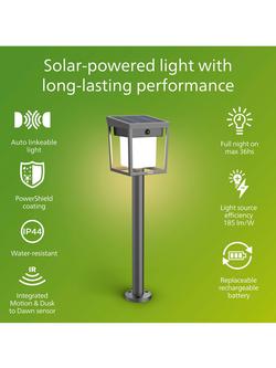 Philips Blaise Ultra Efficient Solar Powered Motion Sensor LED Outdoor Pedestal Light, Anthracite - view 2, Grey Graphite