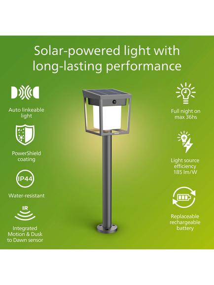 Philips Blaise Ultra Efficient Solar Powered Motion Sensor LED Outdoor Pedestal Light, Anthracite - view 2, Grey Graphite