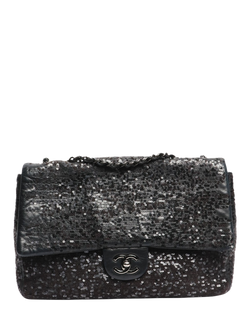 Pre-loved CHANEL 2011 Jumbo Sequin Classic Single Flap Bag, Black, Black