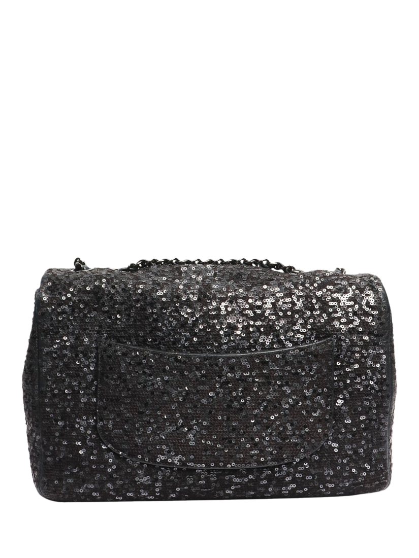 Product image 4 of 8, which shows Pre-loved CHANEL 2011 Jumbo Sequin Classic Single Flap Bag, Black