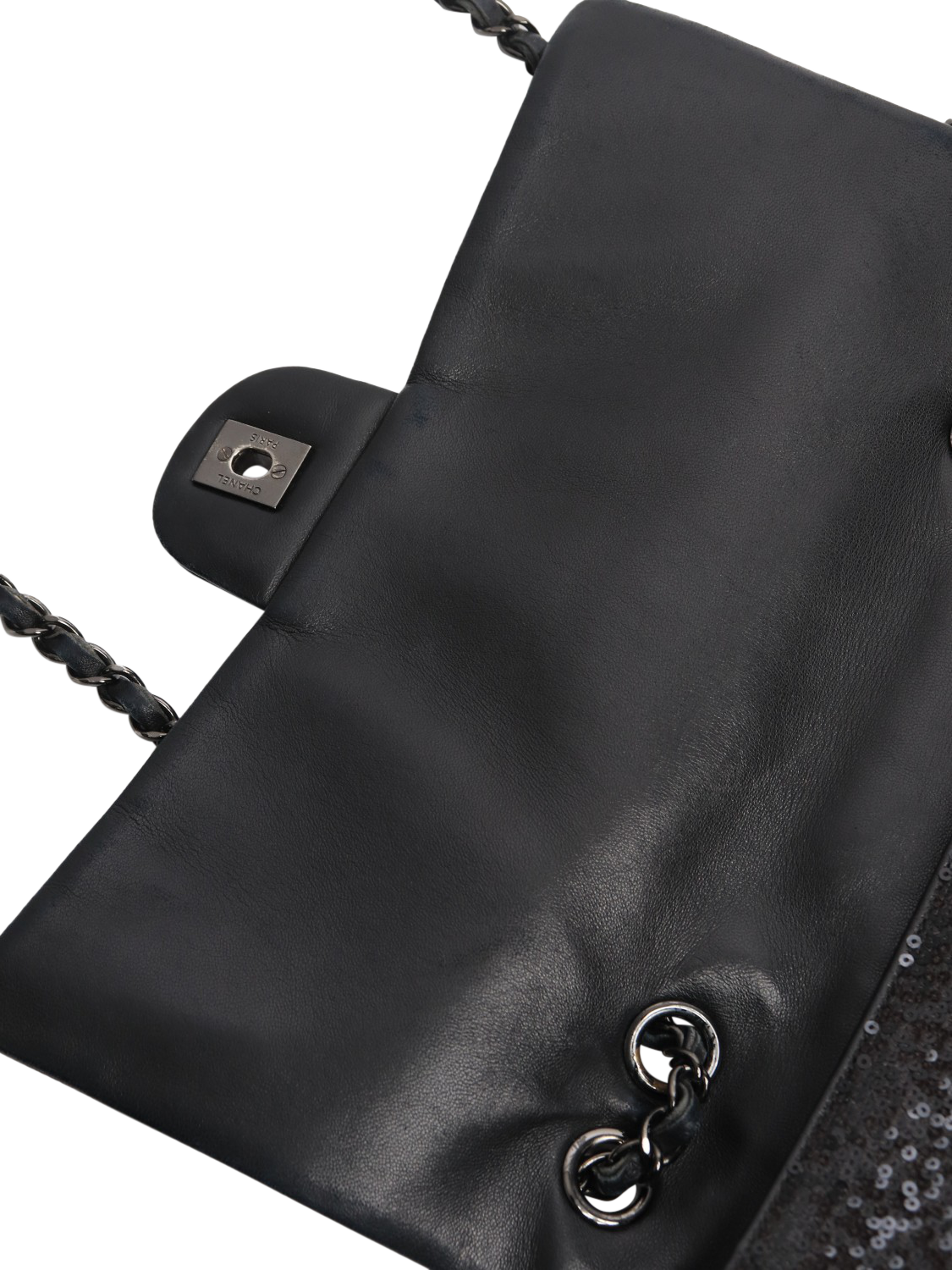 Product image 8 of 8, which shows Pre-loved CHANEL 2011 Jumbo Sequin Classic Single Flap Bag, Black