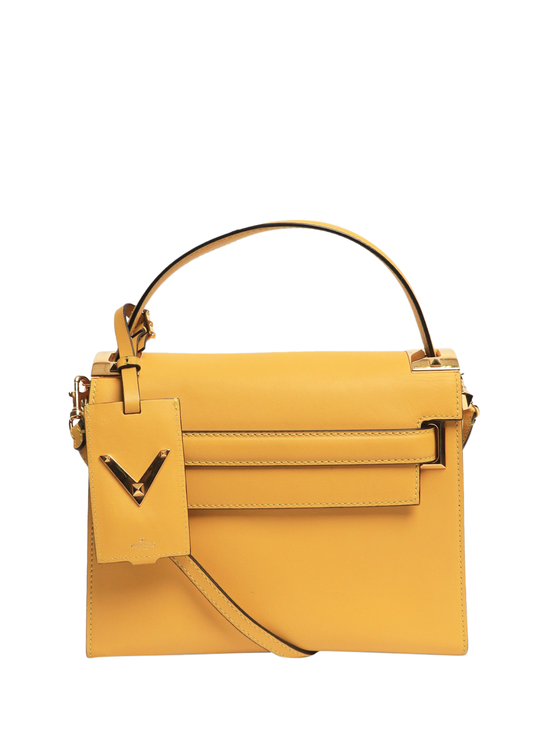 Product image 1 of 7, which shows Pre-loved Valentino My Rockstud Leather Shoulder Bag, Yellow