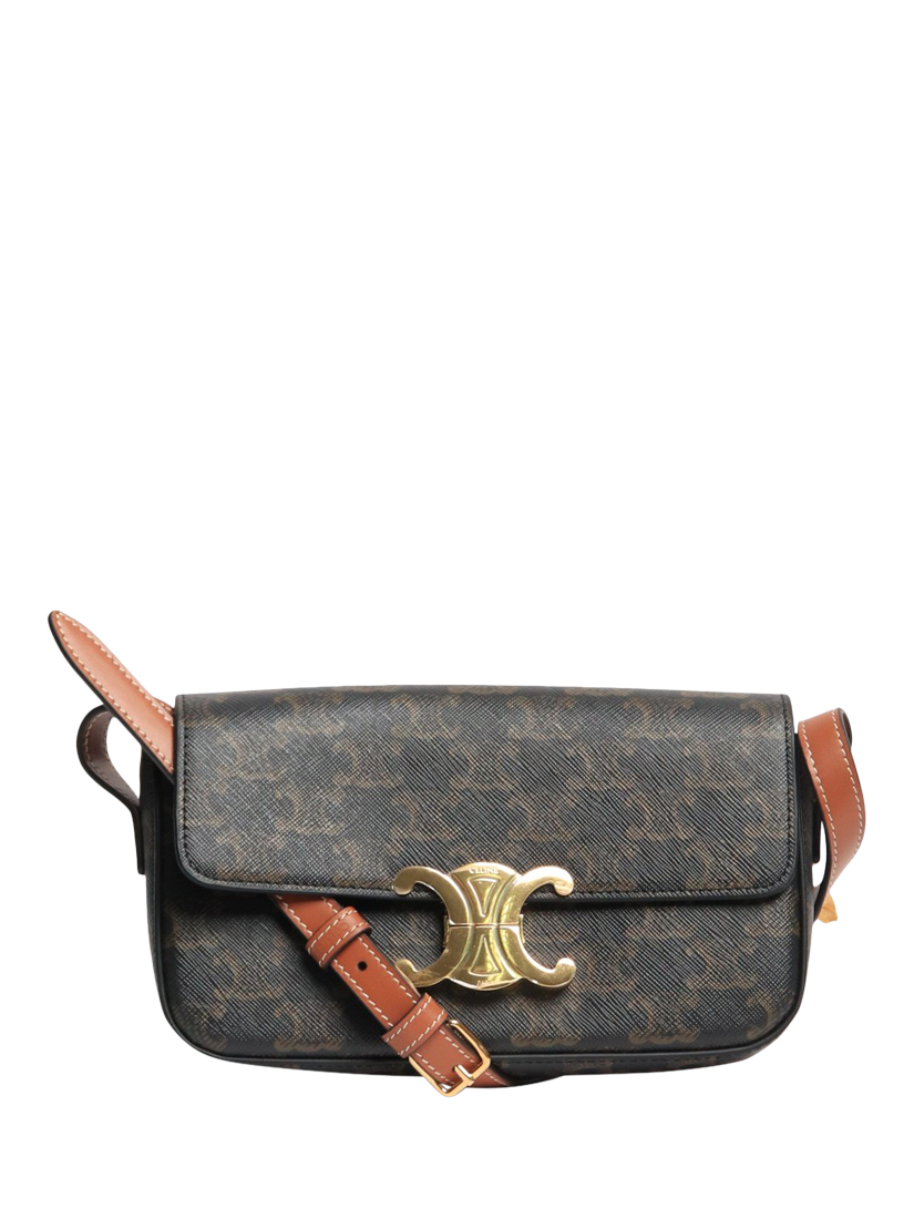 Product image 1 of 9, which shows Pre-loved CELINE Triomphe Gold Hardware Shoulder Bag, Brown