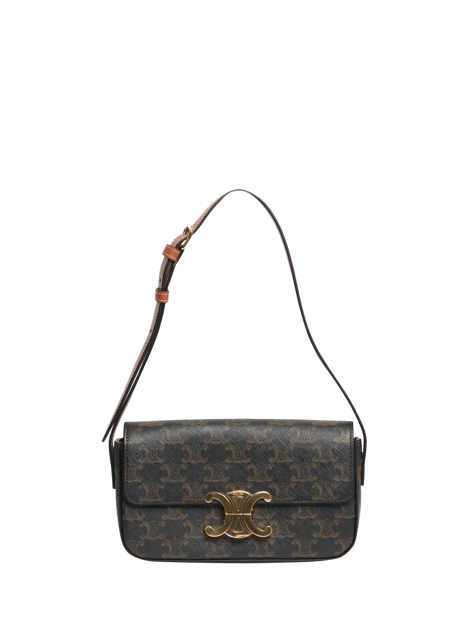 Product image 2 of 9, which shows Pre-loved CELINE Triomphe Gold Hardware Shoulder Bag, Brown