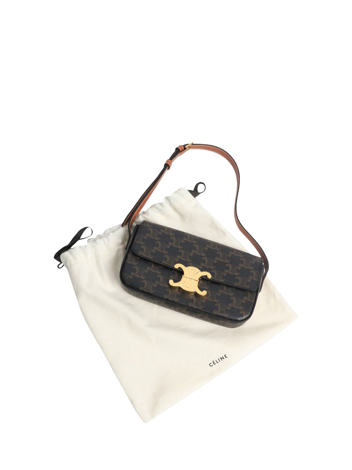 Product image 9 of 9, which shows Pre-loved CELINE Triomphe Gold Hardware Shoulder Bag, Brown