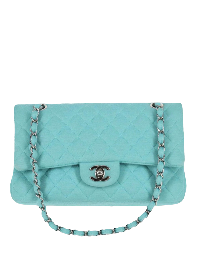Product image 1 of 10, which shows Pre-loved CHANEL 2016 Medium Classic Double Flap Shoulder Bag, Light Teal
