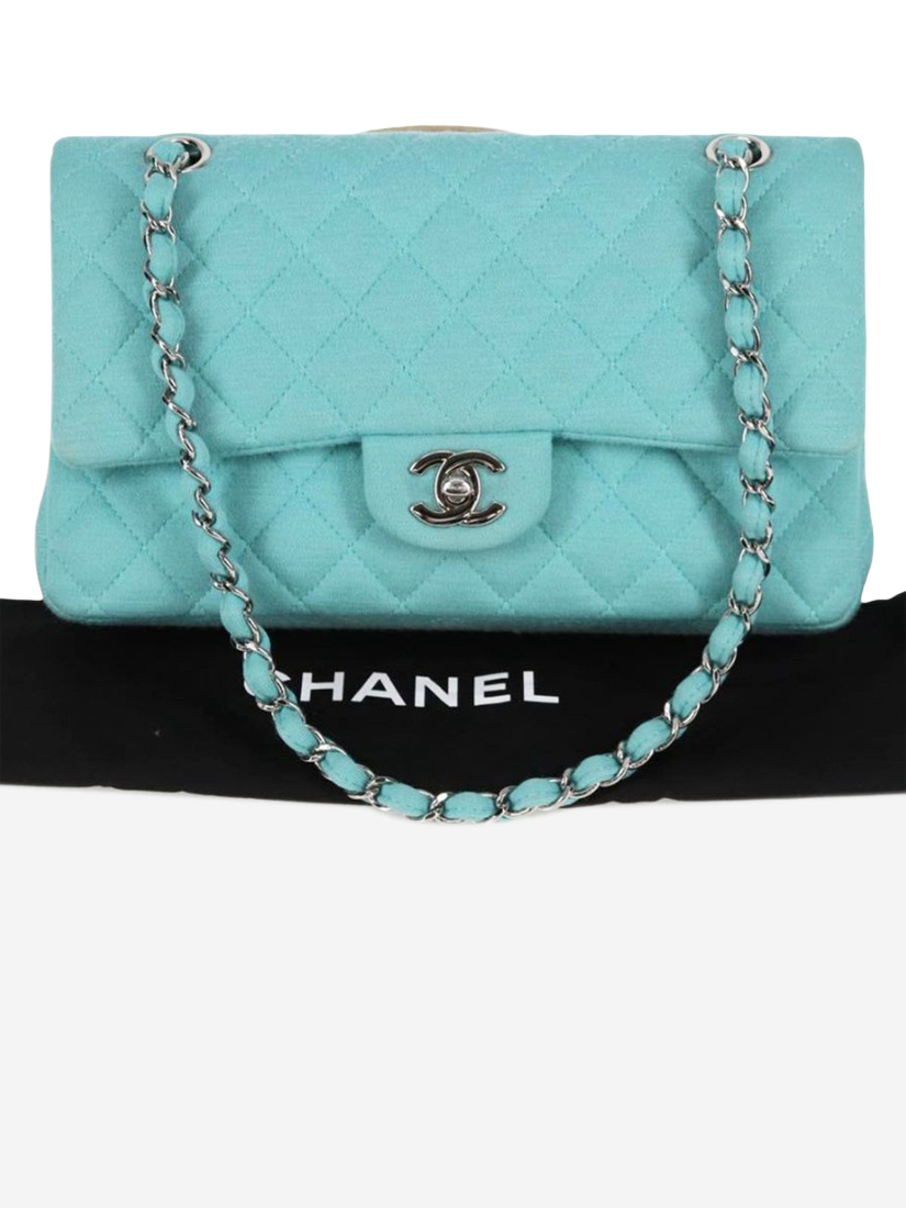 Product image 2 of 10, which shows Pre-loved CHANEL 2016 Medium Classic Double Flap Shoulder Bag, Light Teal