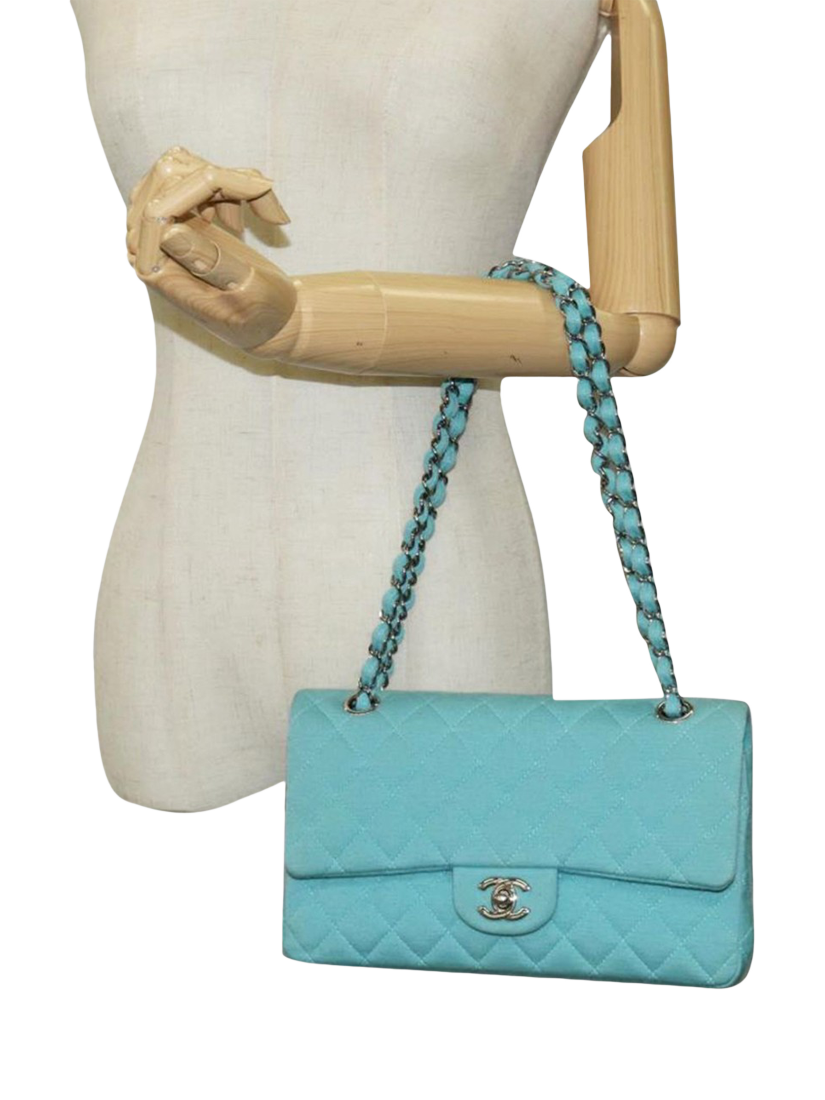 Product image 3 of 10, which shows Pre-loved CHANEL 2016 Medium Classic Double Flap Shoulder Bag, Light Teal