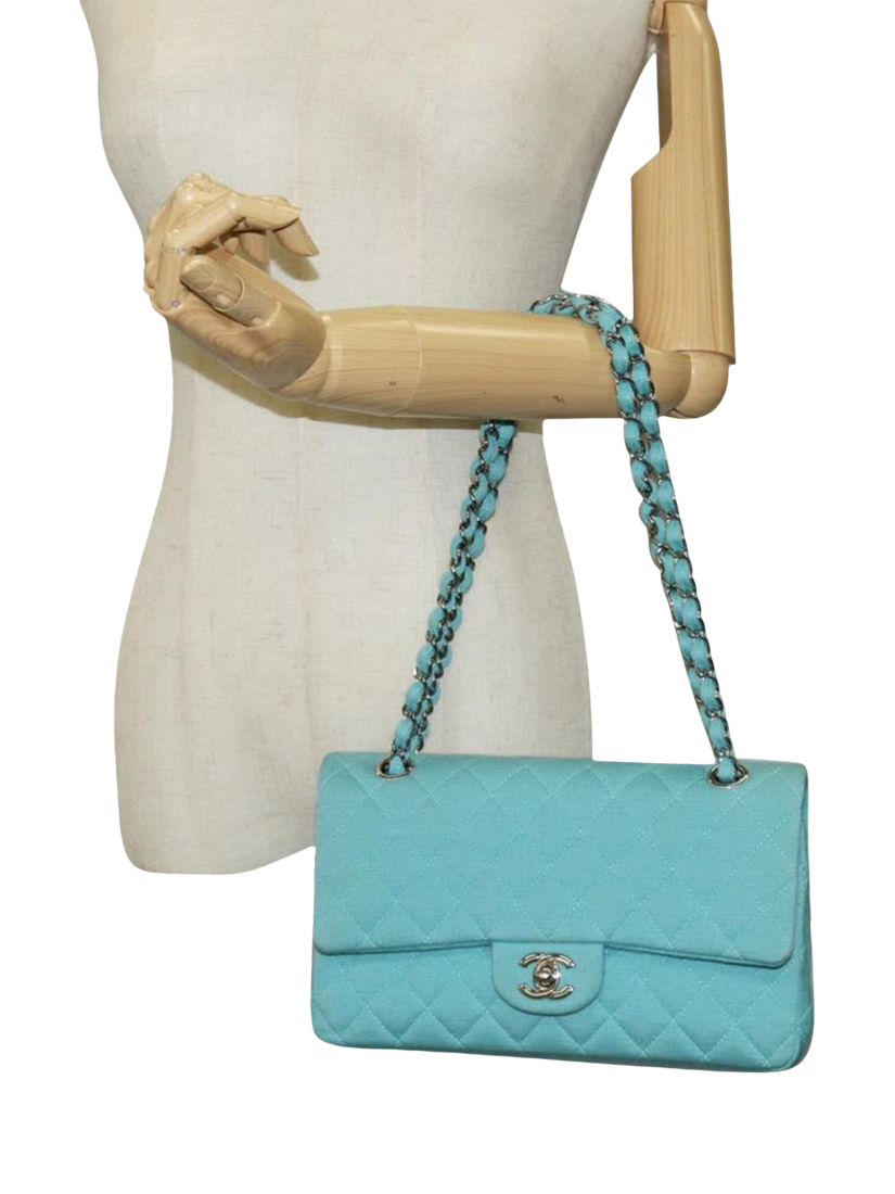 Product image 4 of 10, which shows Pre-loved CHANEL 2016 Medium Classic Double Flap Shoulder Bag, Light Teal