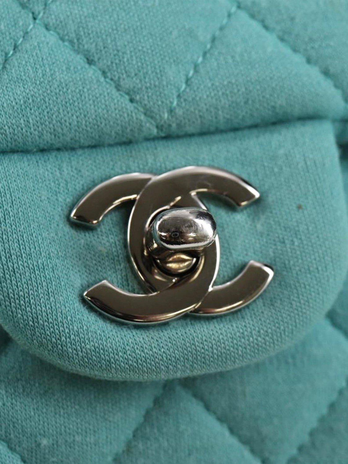 Product image 9 of 10, which shows Pre-loved CHANEL 2016 Medium Classic Double Flap Shoulder Bag, Light Teal