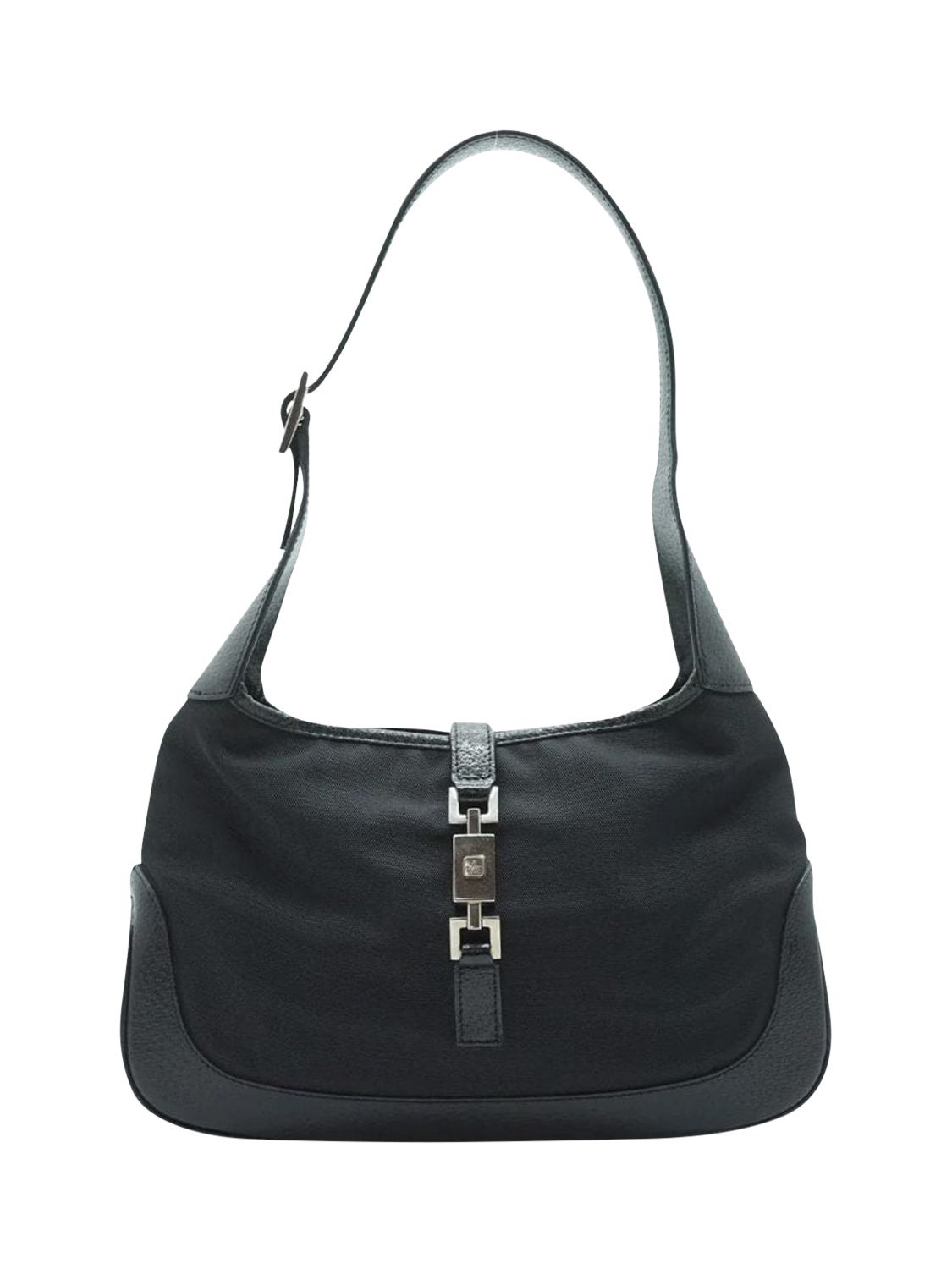 Product image 1 of 10, which shows Pre-loved GUCCI Mini Jackie Canvas and Leather Bag, Black