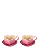 Le Creuset Stoneware Heart Cups & Saucers, Set of 2, 220ml, Rose Quartz