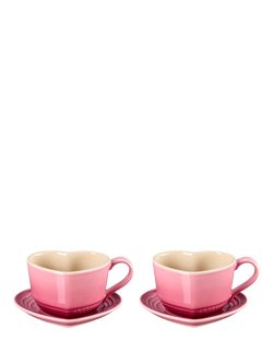 Le Creuset Stoneware Heart Cups & Saucers, Set of 2, 220ml, Rose Quartz - view 2, Rose Quartz