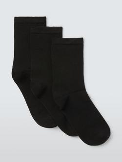 John Lewis Ankle Socks, Pack of 3, Black, Black