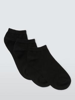 John Lewis Trainer Socks, Pack of 3, Black, Black