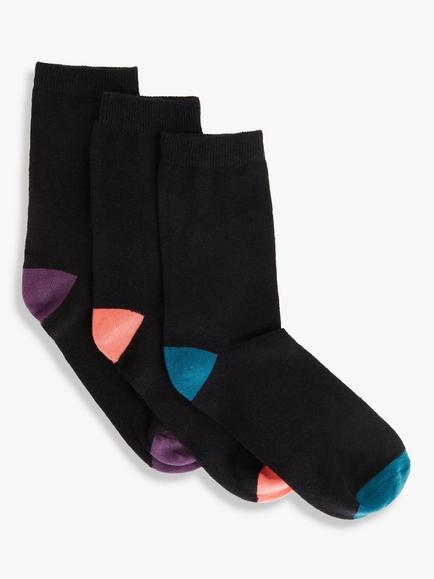 John Lewis Organic Cotton Rich Heel and Toe Women's Socks, Pack of 3, Black, Black