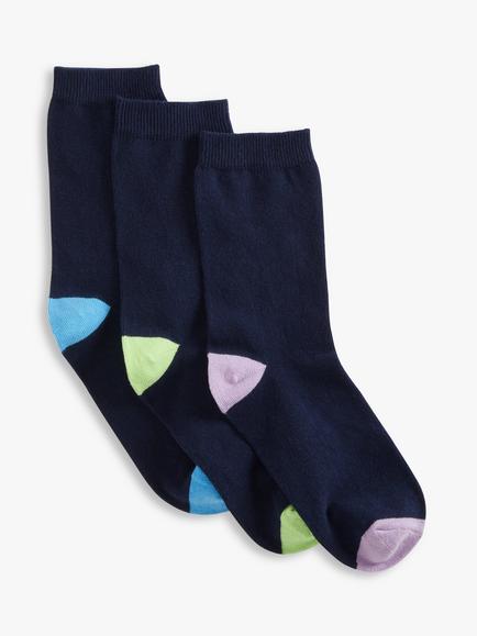 John Lewis Heel and Toe Organic Cotton Rich Blend Socks, Pack of 3, Navy, Navy