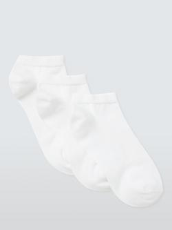John Lewis Trainer Socks, Pack of 3, White, White