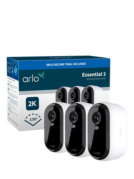 Arlo Essential 3 Outdoor Smart Security System with Three 2K Cameras, White - view 2, White