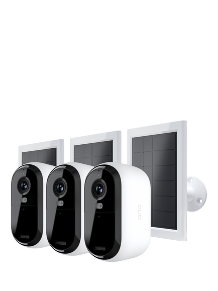 Arlo Essential 3 Outdoor Wireless Smart Security System with Three 2K Cameras & Solar Panels, White, White