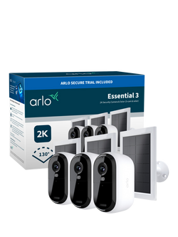 Arlo Essential 3 Outdoor Wireless Smart Security System with Three 2K Cameras & Solar Panels, White - view 2, White