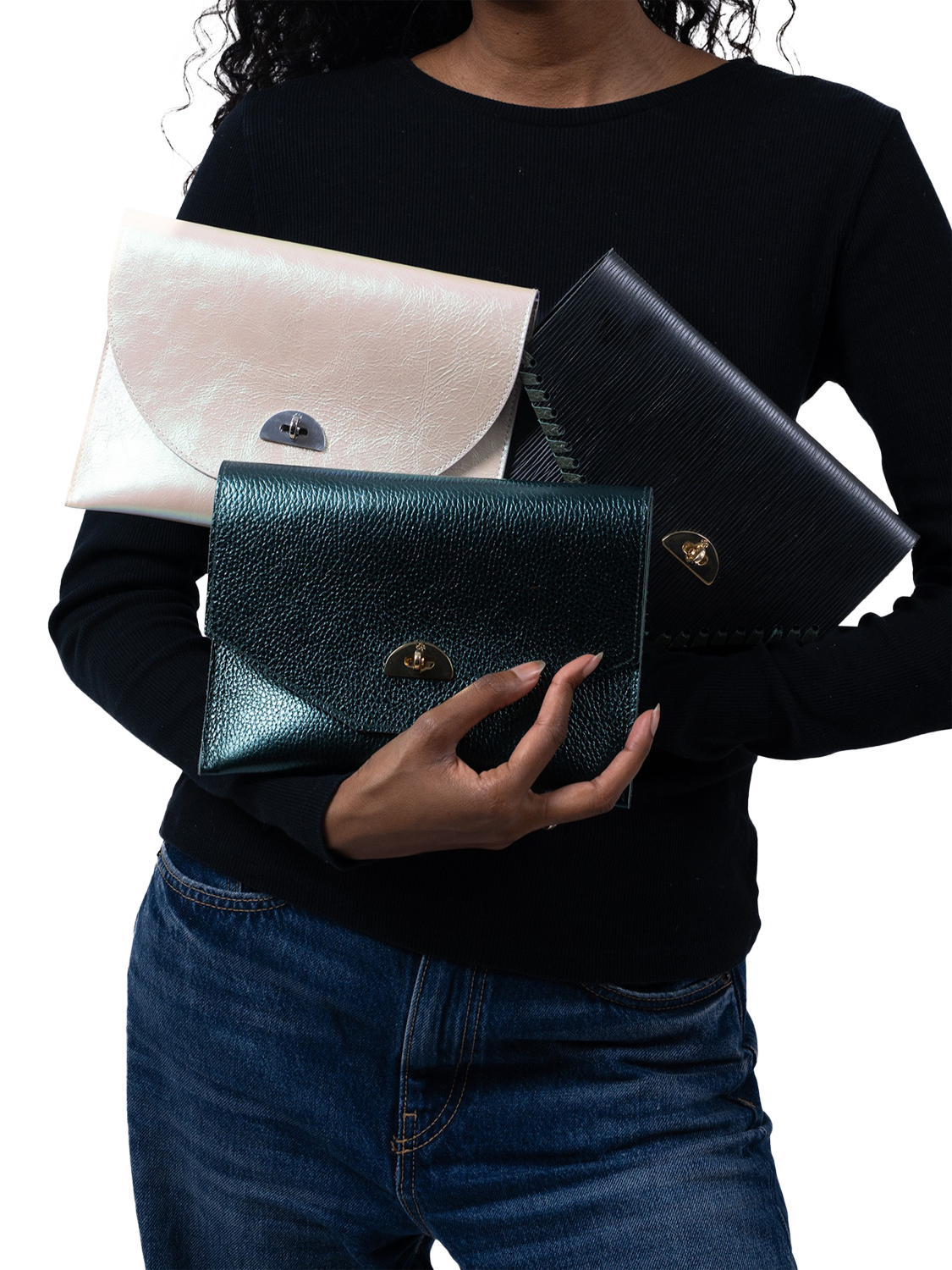 Product image 6 of 6, which shows Cambridge Satchel Wicked Leather Twist Lock Pouch, Elphaba Black