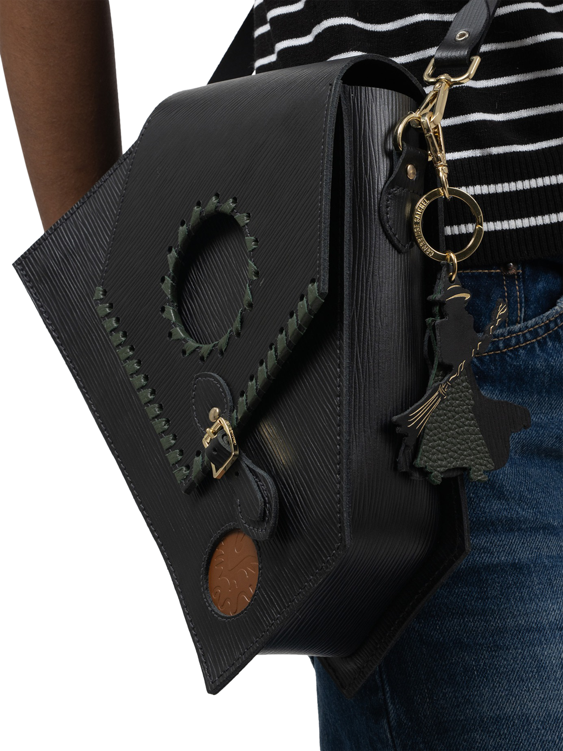 Product image 2 of 5, which shows Cambridge Satchel Leather Wicked Charm, Elphaba Black