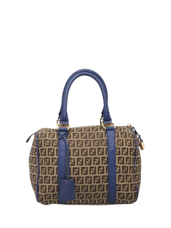 Pre-loved Fendi Zucchino Canvas Boston Bag, Brown/Blue, Brown/Blue