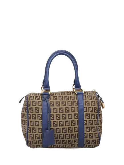 Pre-loved Fendi Zucchino Canvas Boston Bag, Brown/Blue, Brown/Blue