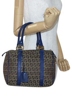Pre-loved Fendi Zucchino Canvas Boston Bag, Brown/Blue - view 2, Brown/Blue