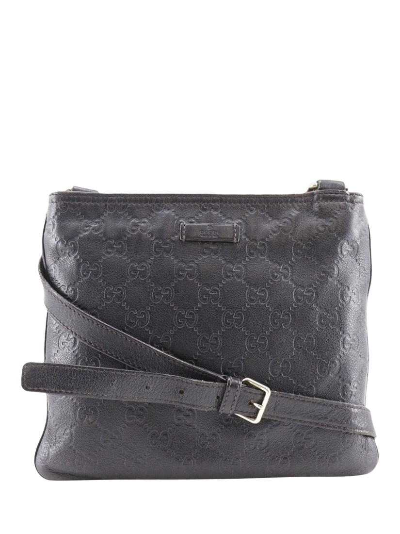 Product image 1 of 10, which shows Pre-loved GUCCI GG Leather Crossbody Bag, Black