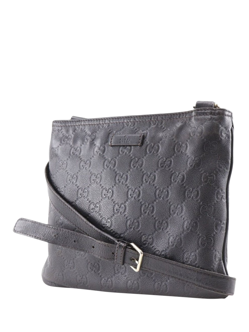 Product image 3 of 10, which shows Pre-loved GUCCI GG Leather Crossbody Bag, Black