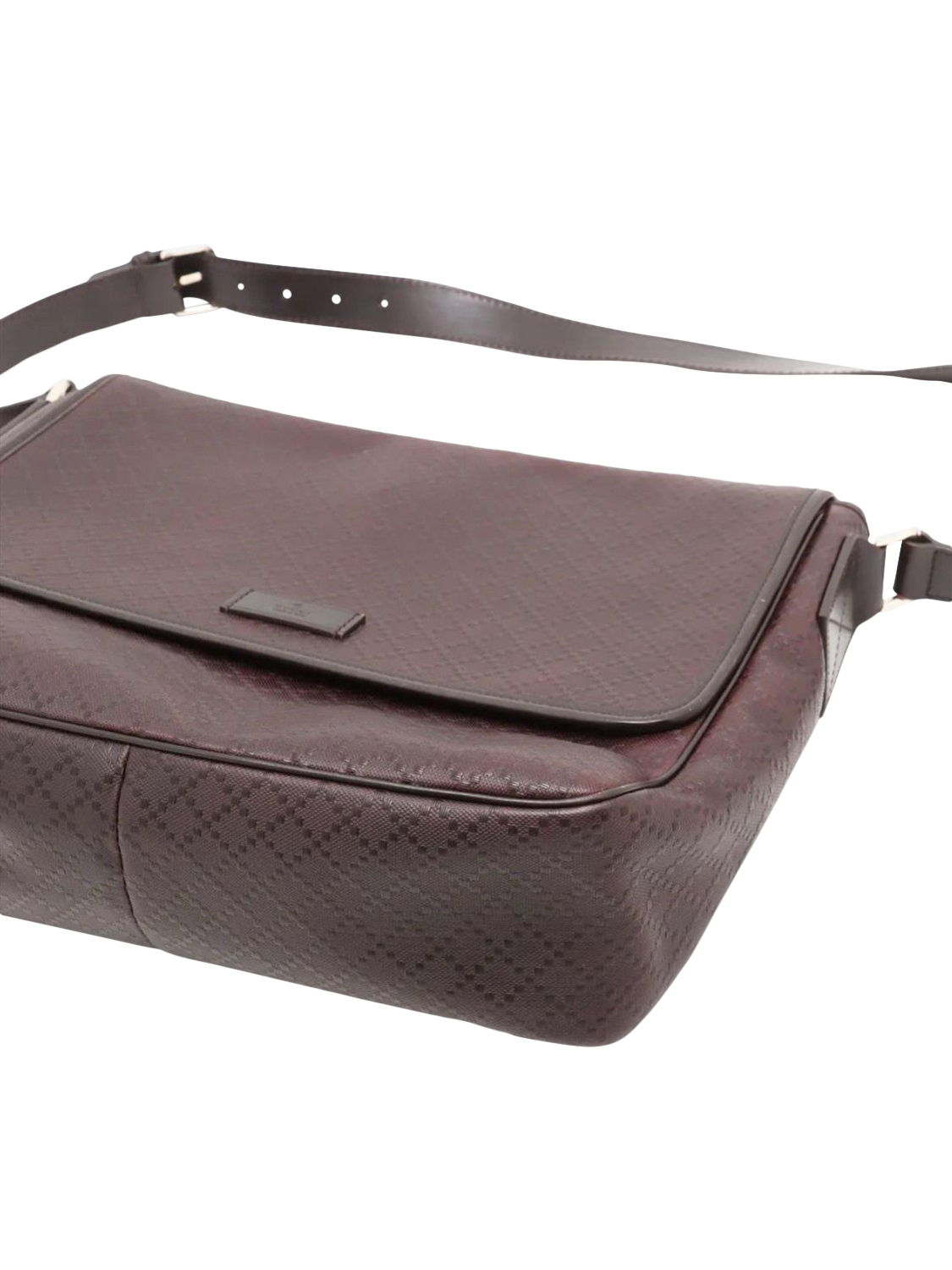 Product image 3 of 10, which shows Pre-loved GUCCI Diamante Leather Messenger Bag, Brown