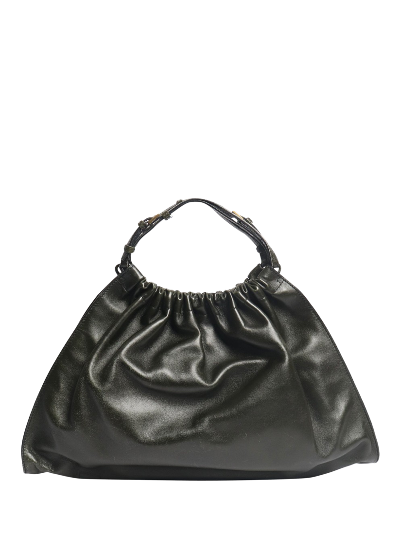 Product image 1 of 7, which shows Pre-loved GUCCI Leather Top Handle Bag, Green