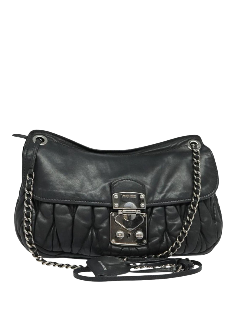 Product image 1 of 10, which shows Pre-loved Miu Miu Matelasse Leather Chain Bag, Black