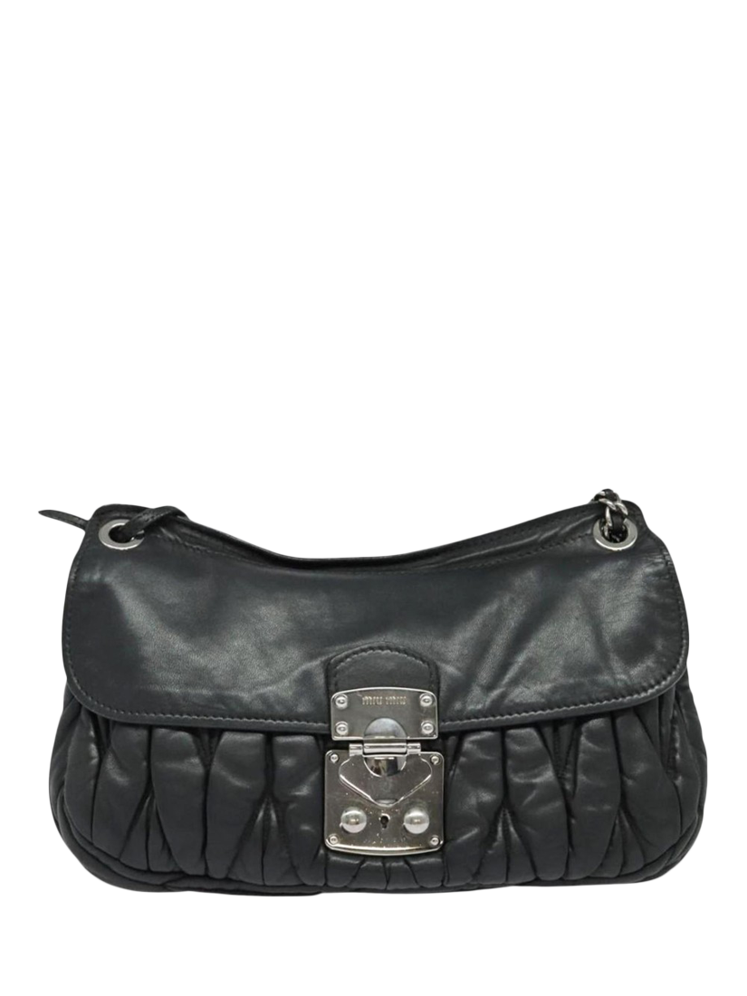 Product image 2 of 10, which shows Pre-loved Miu Miu Matelasse Leather Chain Bag, Black