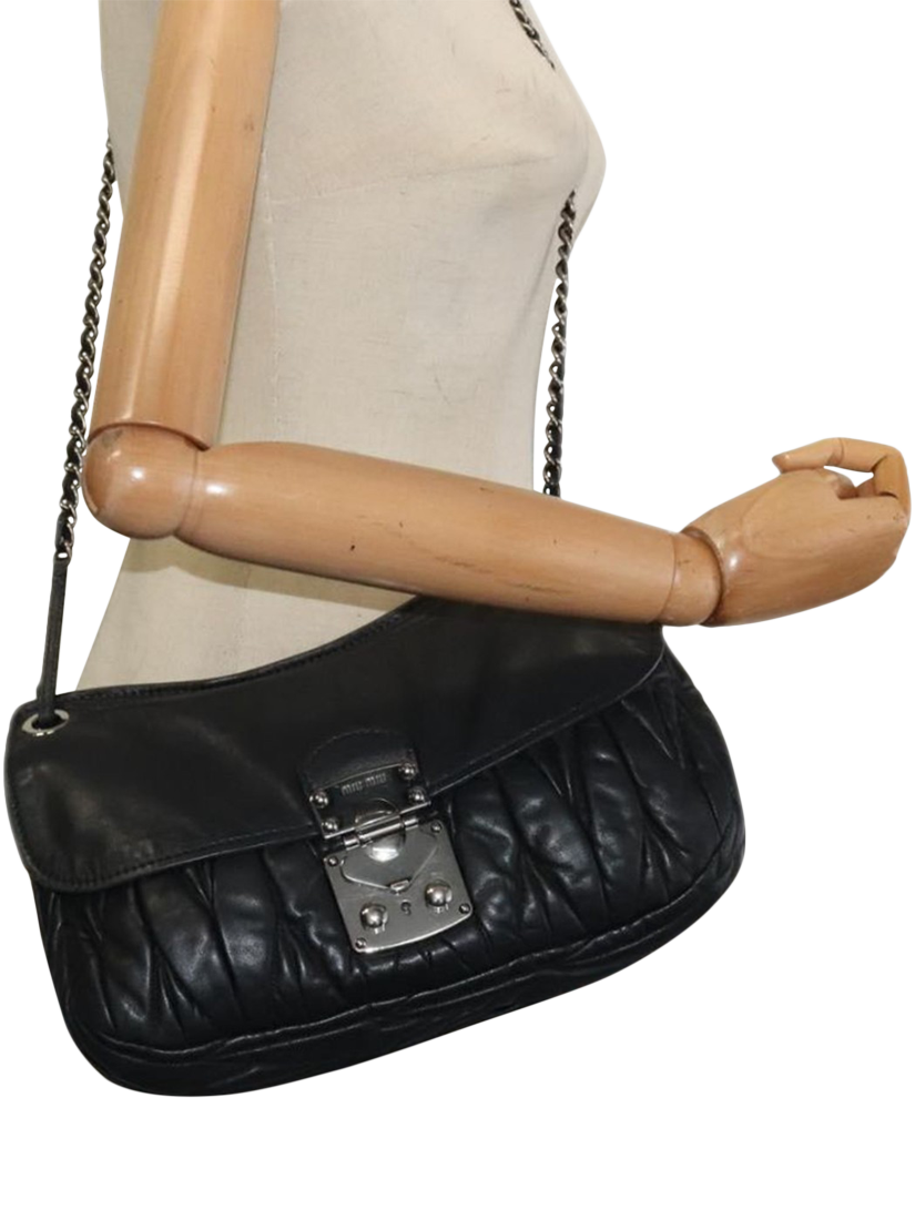 Product image 6 of 10, which shows Pre-loved Miu Miu Matelasse Leather Chain Bag, Black